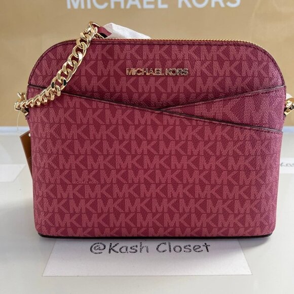 Michael Kors crossbody dome bag medium jet set travel MK signature bag Berry - Picture 1 of 10